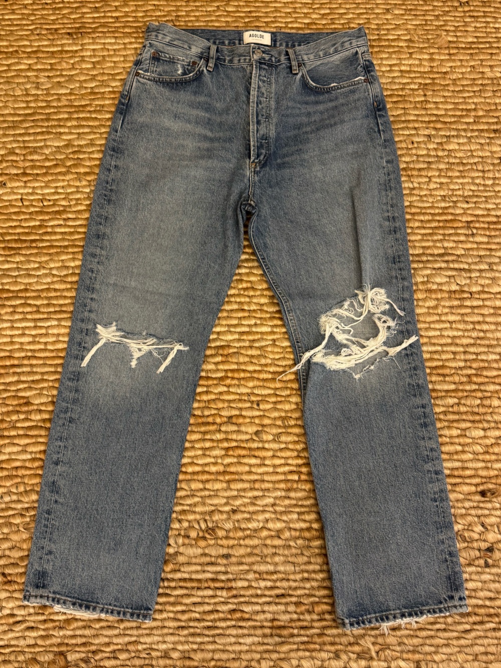 AGOLDE 90's Jean in medium white with distressing size 31